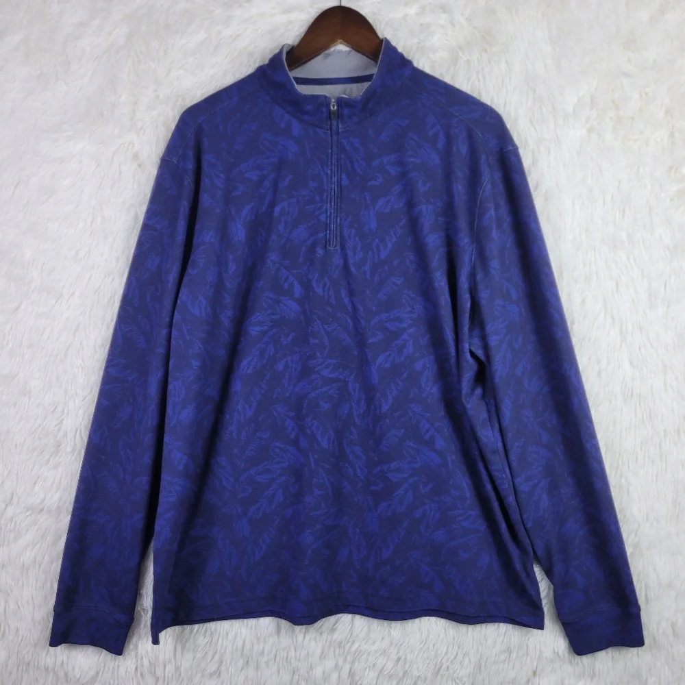 Johnnie O 1/4 Zip Pullover Blue Wake Trooper Leaves Performance Golf Mens XL